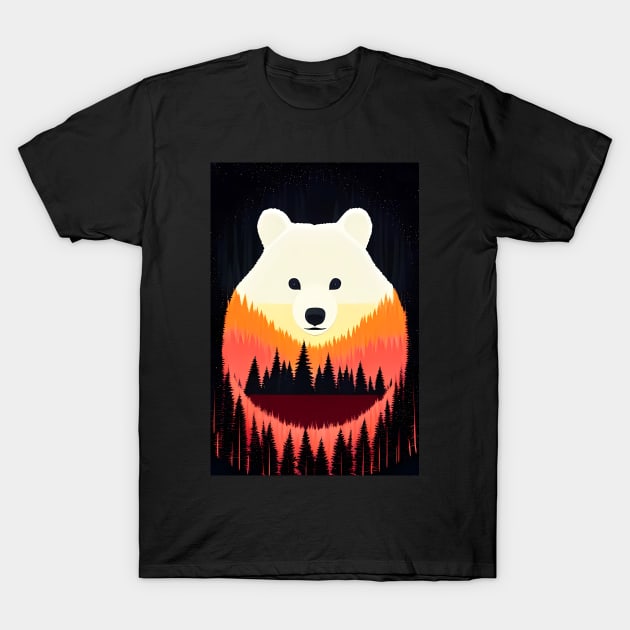 Nighttime Forest Bears - beautiful abstract painting of kawaii cute bears in a colorful night forest, outdoor nature anime cartoon style of rainbow color cyan, pink, red, blue, yellow, green. T-Shirt by My Pet Ate My Paintbrush